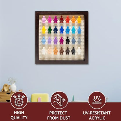 Figurine Display Case 10x10 Walnut Shadow Box for Miniature Figures 10x10 Walnut Wood Shadow Box with White Base to Display Up to 28 Block Figures - color: Walnut With White Backing, size: 10x10