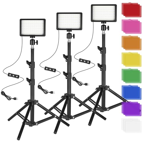 LED Photo Video Light 3-Pack, Ci-Fotto Dimmable 5600K USB LED Continuous Light Photography Light with Tripods and Color Filters for Photo Studios, YouTube, TikTok, Video Recording, Game Streaming - size: 123cm 3-pack