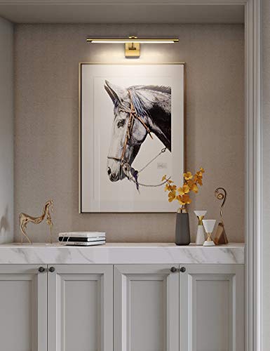 LED Picture Light Fixtures 24.4 Inches, Full Metal Artwork Wall Lamp with Single Swing Arm, 14W (70W Eqv.), Hardwired Connection, Non-Dimmable, 3000K Warm White, CRI80+, Golden-Like Brass Finish - color: Brass, size: Non-Dimmable 24.4" Long