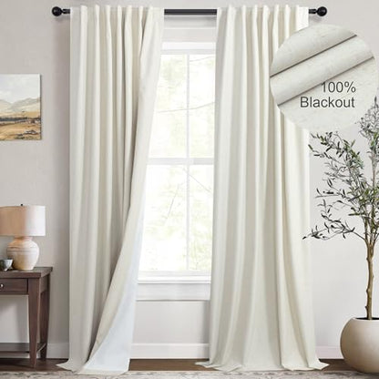 Luxury Linen Extra Long Drapes 132 Inch Blackout Curtains for Bedroom 2 Panel Drop Cloth Cotton Textured Rustic Farmhouse Thermal Darkening Curtain Privacy Room Divider High Ceiling Curtain 11ft Cream - color: Natural, size: 52"W x 132"L (Pack of 2)