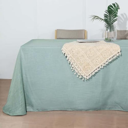 Efavormart 90x132 Dusty Blue Premium Faux Linen Rectangular Tablecloth | Wrinkle Free Tablecloth - color: Dusty Blue, size: 132" x 90" (Rectangular)