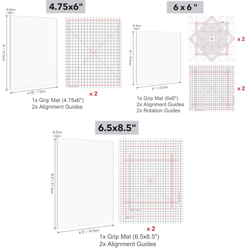 Photopolymer Grip Mat with Printed Guides for Stamping,Multi-Use Non-Slip Sticky Mats Fit in Stamp Positioning Tool for Card Making Hold Your Cardstock in Place When Stamping 4.75" x6/6x6/6.5x8.5 - color: 4.75"x6+6x6"+6.5x8.5" 3pcs Grips Mat + 8aligment