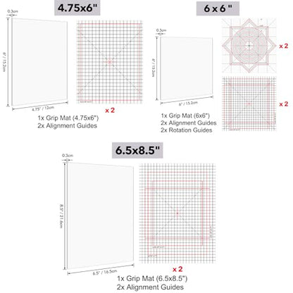Photopolymer Grip Mat with Printed Guides for Stamping,Multi-Use Non-Slip Sticky Mats Fit in Stamp Positioning Tool for Card Making Hold Your Cardstock in Place When Stamping 4.75" x6/6x6/6.5x8.5 - color: 4.75"x6+6x6"+6.5x8.5" 3pcs Grips Mat + 8aligment