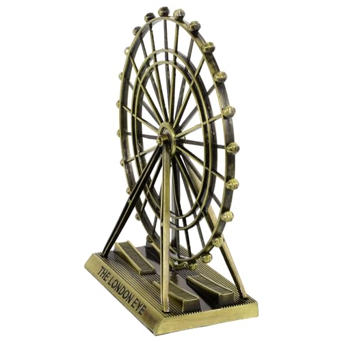 Veemoon Small Metal Ferris Wheel Decor, Table Ferris Wheel Model London Eye Ornament Retro Landmark Building Collection Bronze Iron Art Sculpture for Bar Restaurant Cabinet Entryway Photo Prop, 5.9 Ih