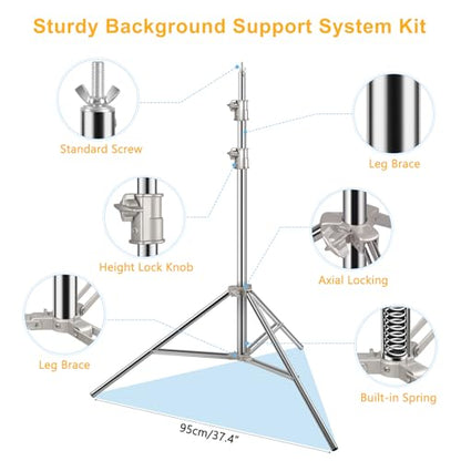 9.2 x 10 Ft Stainless Steel Backdrop Stand Heavy Duty, MSKIRA Adjustable Backdrop Stand Background Support System Kit for Photography, Parties, or Weddings with Clamps, Carry Bag - size: 9.2 x 10 Ft