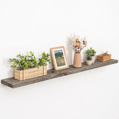 FLYJOE Solid Wood Floating Shelves, 8" Deep Rustic Reclaimed Barnwood Wall Hanging Floating Shelf with Invisible Heavy-Duty Metal Bracket | Wall Mounted | Farmhouse Style | 55 inches,1PC,Grey - color: Distressed Grey, size: 55inches-1p