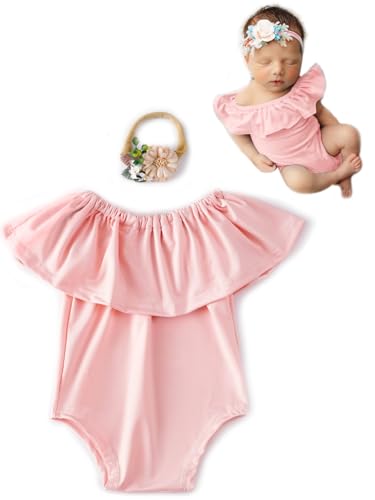 Newborn Photography Outfits Girl Baby Photo Tutu Dress Newborn Photoshoot Romper Baby Picture Lace Outfit - color: Pink7