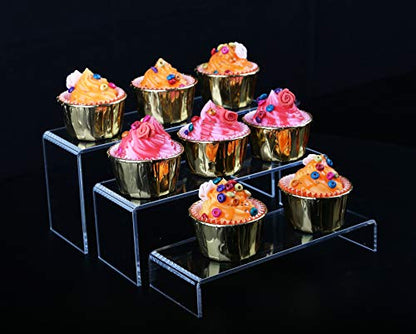 Jusalpha 3 PC Large Clear Acrylic Riser Set, Acrylic Display Risers Shelf Showcase Fixtures for Jewelry, Display Stand for Amiibo Funko POP Figures, Cupcakes, Food Display,10 x 3.9 x 3.9 in (1)