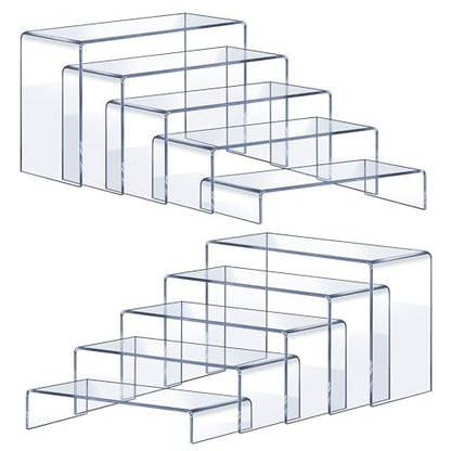 OVNTHYK Acrylic Risers 10 Pcs (2 Sets) – Large Display Risers, Clear Perfume Organizer Stands for Figures, Jewelry, Decorations, Cupcakes & Dessert Table Display