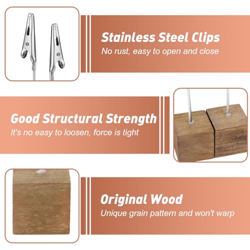 LZYMSZ 8PC Wooden Memo Clips Holder, Picture Holders with Clips, Wooden Base Memo Photo Clip, Photo Cubes for Pictures with Alligator Clip Clasp (Wooden Base)