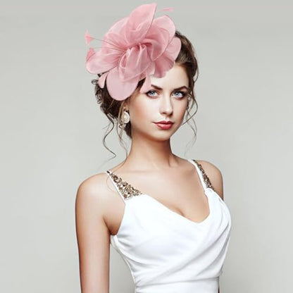 Fascinators Hats with Gloves Set for Women 20s 50s Cocktail Tea Party Wedding Costume Headwear - color: 03-dusty Pink