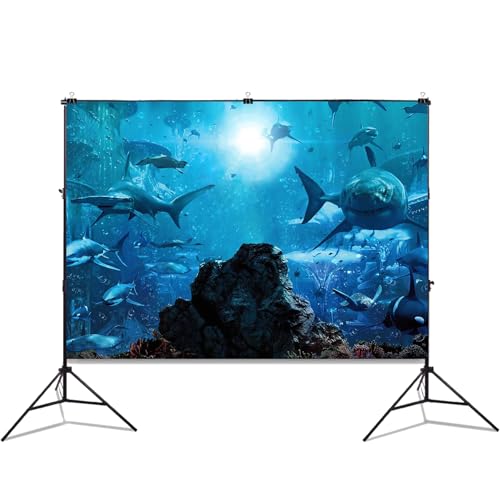 7x5ft Fabric Shark Theme Backdrop Deep-sea Ocean Shark Reef Aquarium Fish Photography Background Birthday Theme Party Decoration Banner Kid Diver Portrait Photo Studio Props - size: 7x5 FT