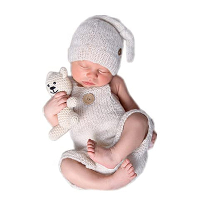 Fashion Cute Newborn Boy Girls Baby Costume Outfits Photography Props Hat Pants - color: Off-white