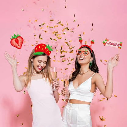 28 Pcs Strawberry Photo Booth Props Berry Sweet Theme Selfie Props for Summer Fruits Birthday Wedding Party Decoration Supplies