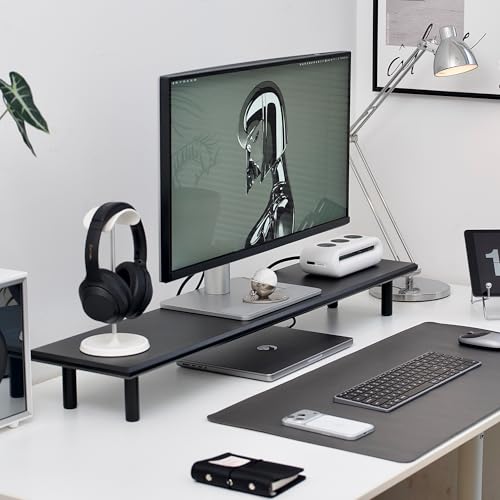 Bamboo Dual Monitor Stand Riser with Underneath Storage, Ergonomic Desk Shelf Supports PC Computer Monitor, Printer, TV for Home, Office, Black - color: Black