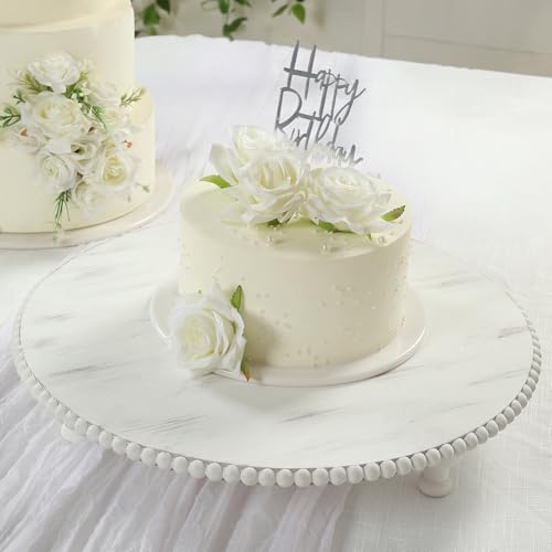 Efavormart 18" Extra Large Wooden Pedestal Cake Stand - Antique White Beaded Riser for Multi-Tier Cakes, Grand Wedding Displays, & Rustic Home Decor - size: 18"