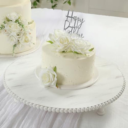 Efavormart 18" Extra Large Wooden Pedestal Cake Stand - Antique White Beaded Riser for Multi-Tier Cakes, Grand Wedding Displays, & Rustic Home Decor - size: 18"