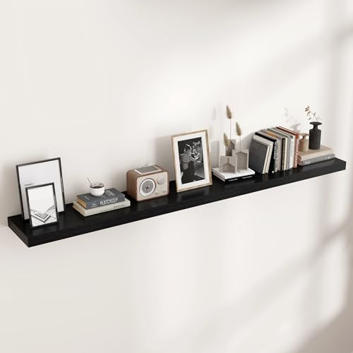Venusmiles Floating Shelves for Wall, Engineered Wood Wall Shelves with Invisible Brackets for Living Room Bedroom Bathroom Office Kitchen Decor and Storage (Black, 72" W x 9" D x 1.5" H) Set of 1 - color: Cool Black, size: 72"W, Set of 1
