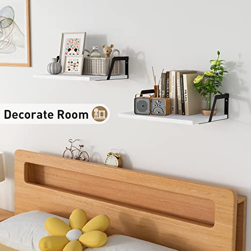 SRIWATANA Floating Shelves Wall Mounted Set of 2 Rustic Wood Shelves with Large Capacity(Washed White) - color: Washed White