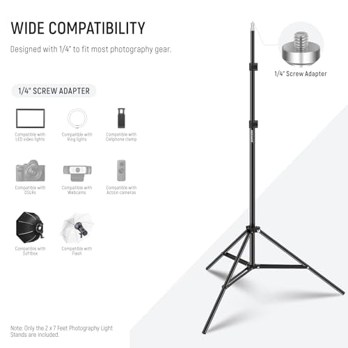 NEEWER Photography Light Stand, 7 Feet / 210cm Aluminum Alloy Photo Studio Tripod Stands for Video, Portrait and Photography Lighting, Reflectors, Soft Boxes, Umbrellas, Backgrounds (2 Pieces) - style: 210cm/2- Pack