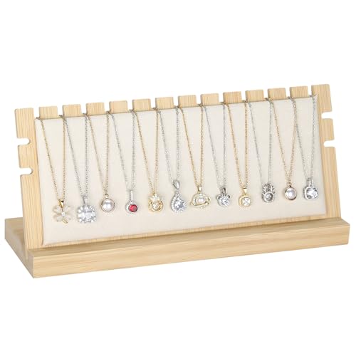 KUKUVR Wooden Necklace Display Stand, Detachable Velvet Pad Jewelry Organizer Holder for Necklace Pendant Bracelet Chain Earring, Jewelry Display for Selling, Retail, Home Storage (Beige Velvet) - color: Beige Velvet