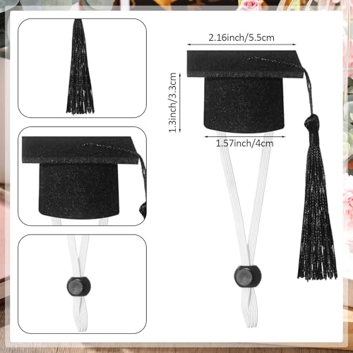Eccliy 2 Pcs Pet Graduation Caps Mini Bachelor Hats with Tassel for Small Animal Guinea Pigs Hedgehog Bird Turtles Hamster Photo Props Graduation Holiday Festival Party Accessory(Black) - color: Black