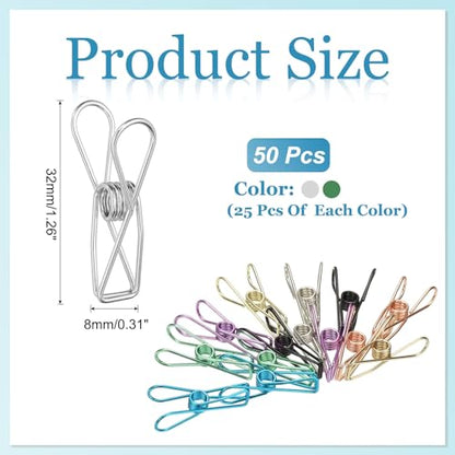 PATIKIL 50Pcs Paper Office Binder Clips, 1.26" Small Metal Wire Hollow Out Paper Clamps Long Tail Binder Clips for Photo Clothes Hanging Office Home Kitchen Food Package, Silver/Green - color: Silver/Green