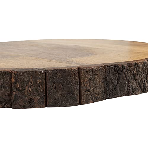 GoCraft Wooden Round Cutting Board with Tree Bark Rim | 1.5" Thick Mango Wood Live Edge Chopping, Prep, Serve Board | Charcuterie Platter - 12.75"