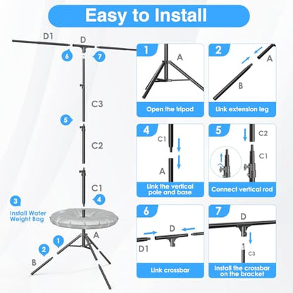 EMART T Shape Backdrop Stand 8.5x5ft, Adjustable Green Screen Photo Banner Holder with Water Bag and 4 Clamps Photography Background Support Kit for Parties, Photoshoot, Balloon