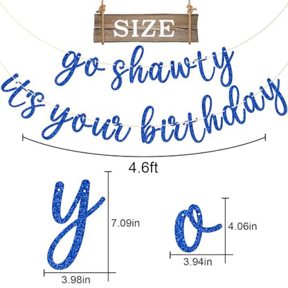 Go Shawty It's Your Birthday Banner, Hip Hop Birthday Party Decorations Supplies, Rap Theme Bday Bunting Sign, Pre-strung, Photo Props (Blue) - color: Blue