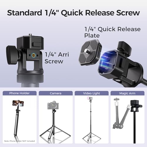 Leekai Auto Pop-Up Light Stand, 83.9''/213cm Aluminum Alloy Adjustable Tripod, Extendable Camera Phone Tripod with Extra 1/4" Screw for Travel, DSLR Camera, Ring Light, Video Rig, Max Load 20 lbs