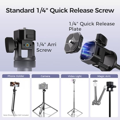 Leekai Auto Pop-Up Light Stand, 83.9''/213cm Aluminum Alloy Adjustable Tripod, Extendable Camera Phone Tripod with Extra 1/4" Screw for Travel, DSLR Camera, Ring Light, Video Rig, Max Load 20 lbs