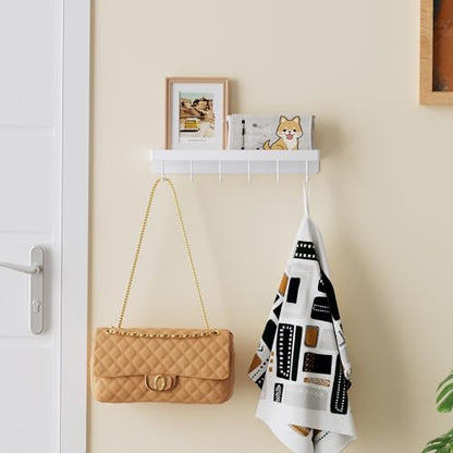 niffgaff White Key Holder Wall Mount, Stainless Steel Self Adhesive Hooks Rack with Shelf, No Drill Key Hanger for Door and Wall - color: White