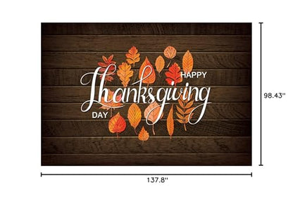 12x8ft Polyester Happy Thanksgiving Backdrop Fall Maple Leaves Rustic Brown Wooden Board Photography Background for Autumn Harvest Party Theme Banner Decor YouTube Photo Props - size: 12x8ft-Polyester