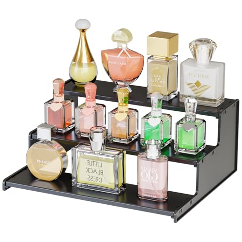 Yieach Cologne Stand for Men,3 Tier Black Perfume Tray for Cologne,Acrylic Display Risers for Collection,Fragrance,Cupcake,Figure Display Shelf,Perfume Stand Organizer,Product Fragrance Display Stand - color: Black