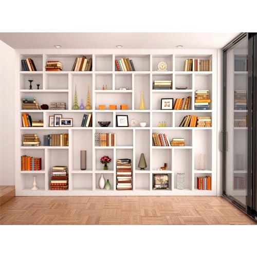 Bookcase Photography Backdrop School Library Study Bookshelf Scene Children Photography Backgrounds Customized Photographic Backdrops for Photo Studio Office Conference Decor 5x3ft - color: Orange_White, size: 5x3ft