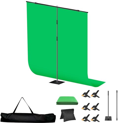 Green Screen BackdropKit, 8 * 5FT Metal Base Photo Studio Support System, Adjustable Backdrop Frame for Video Shooting, Live Streaming, Photo Studio, Content Creation and Virtual Backgrounds - size: 8*5FT