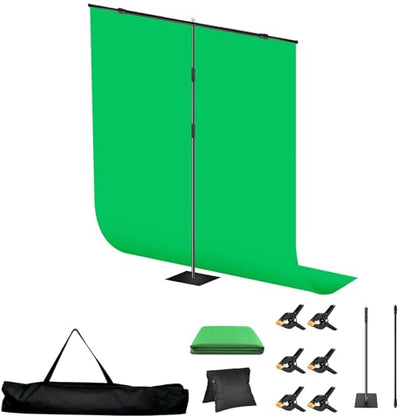 Green Screen BackdropKit, 8 * 5FT Metal Base Photo Studio Support System, Adjustable Backdrop Frame for Video Shooting, Live Streaming, Photo Studio, Content Creation and Virtual Backgrounds - size: 8*5FT