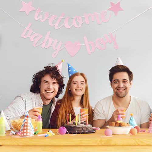 Shower Banner and Gender Reveal Banner for Girl, Glitter Decorative Bunting, Announcement Photo Props, 2pcs for Newborn Party and Welcome Celebration