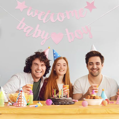 Shower Banner and Gender Reveal Banner for Girl, Glitter Decorative Bunting, Announcement Photo Props, 2pcs for Newborn Party and Welcome Celebration