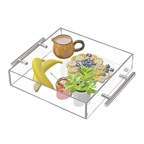 Clear Serving Tray 12"x12" - Acrylic Decorative Tray with Handles - size: 12" x 12" x 2"