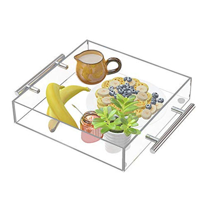 Clear Serving Tray 12"x12" - Acrylic Decorative Tray with Handles - size: 12" x 12" x 2"