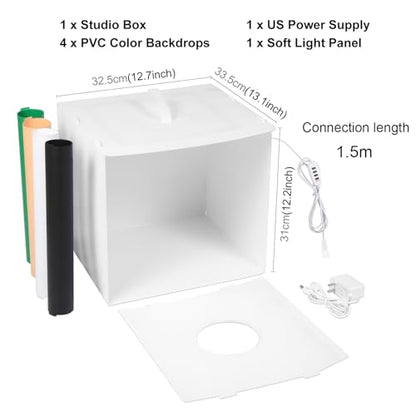 Photo Light Box, Mini Photo Studio Light Box, 12"x12" Portable Folding Photography Light Tent kit with CRI >97 144 LED Light 3600lm 5500k & 4 Backdrops for Jewelry/Watches/Small Size Products - size: 12*12*12inch
