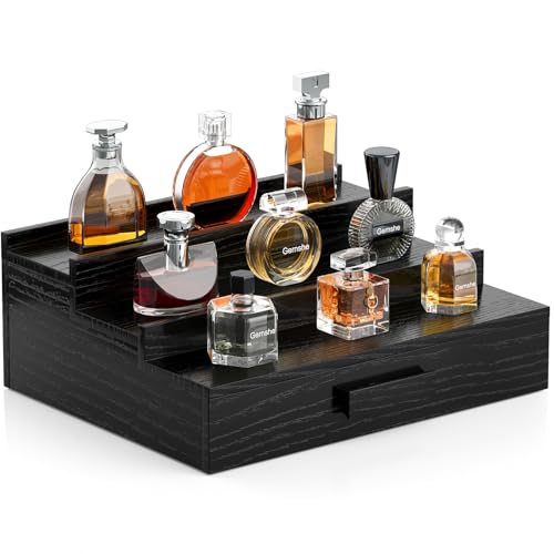 Solid Walnut Cologne Organizer for Men,Cologne Stand,3 Tier Wooden Cologne Holder Shelf Display,Perfume Stand Organizer with Drawer and Hidden Compartment,Gift for Men Dad Husband,Black - color: Black 3 Tier