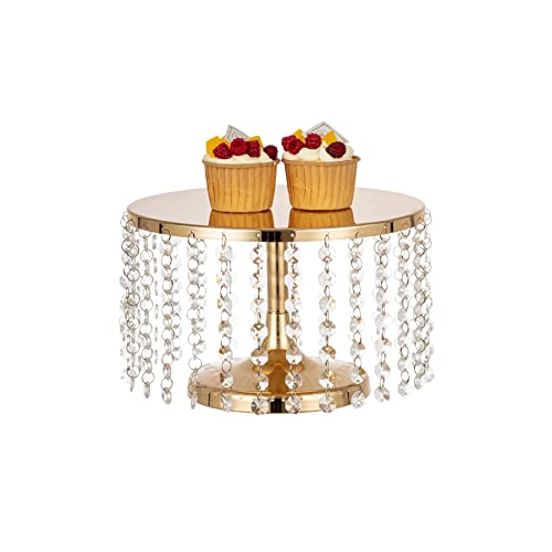 Cake Stand for Dessert Table 10 Inch Gold Crystal Pendants Metal Cake Stand Serves as A Round Dessert Cupcake Display Plate for Table, Wedding, Party, Event - color: Gold, size: Small