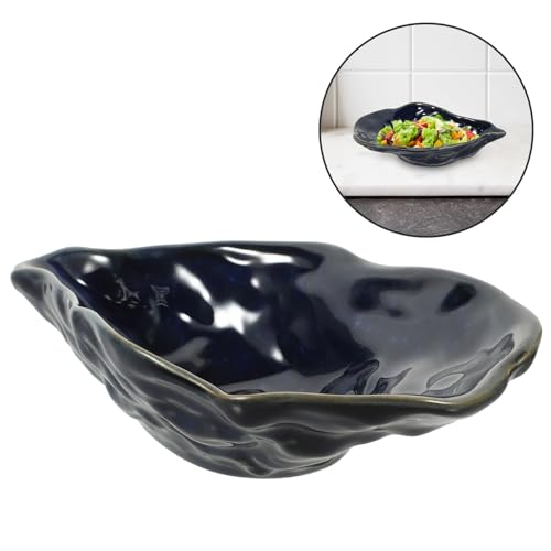 Ceramic Oyster Shell Plate 7.5" Azure Glaze Irregular Fruit Tray Salad Dessert Serving Dish for Kitchen Dining and Food Display