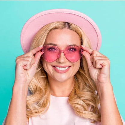 Pibupibu Wholesale 40 Pack Rimless Heart Shaped Sunglasses Bulk Adults Unisex, Fun Colorful Heart Glasses Party Favors - color: Pink
