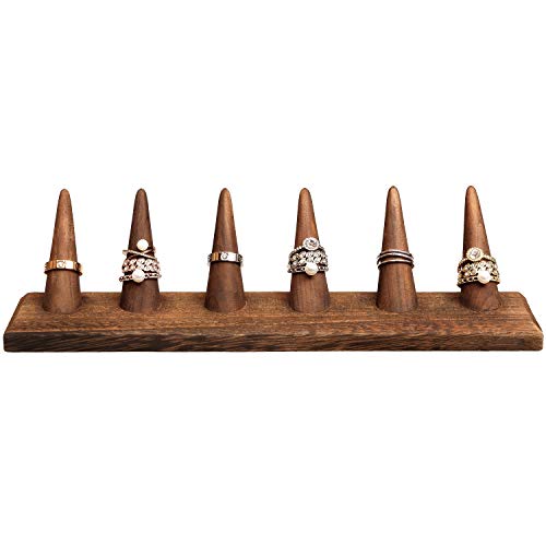 MOOCA 2 Pcs Set Finger Ring Stand Jewelry Display Holder Showcase Display Stands 11 x 2 1/4 x 2 3/4 in, Brown Color - color: Brown, 2 Pcs 6 Ring