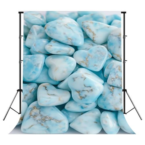 Photography Backdrops Blue Turquoise Heart Shaped Stones Natural Veining 8x10FT Photo Backdrop Photography Background for Portrait Photo Party Decor Video Studio Props Photoshoot - color: Multi8