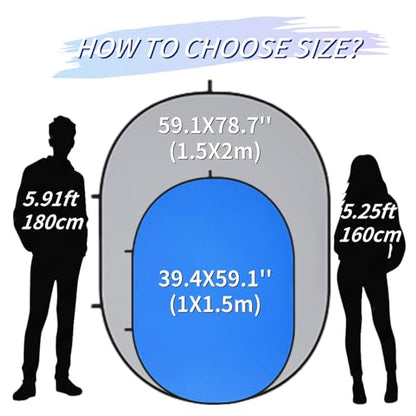 5 * 6.5 Ft Collapsible Backdrop Gray Blue Pop Up Screen with Carrying Bag, Double Sided Foldable Backdrop Portable Background for Photography Auditions Headshots Gaming Streaming Video Calls - color: Gray Blue